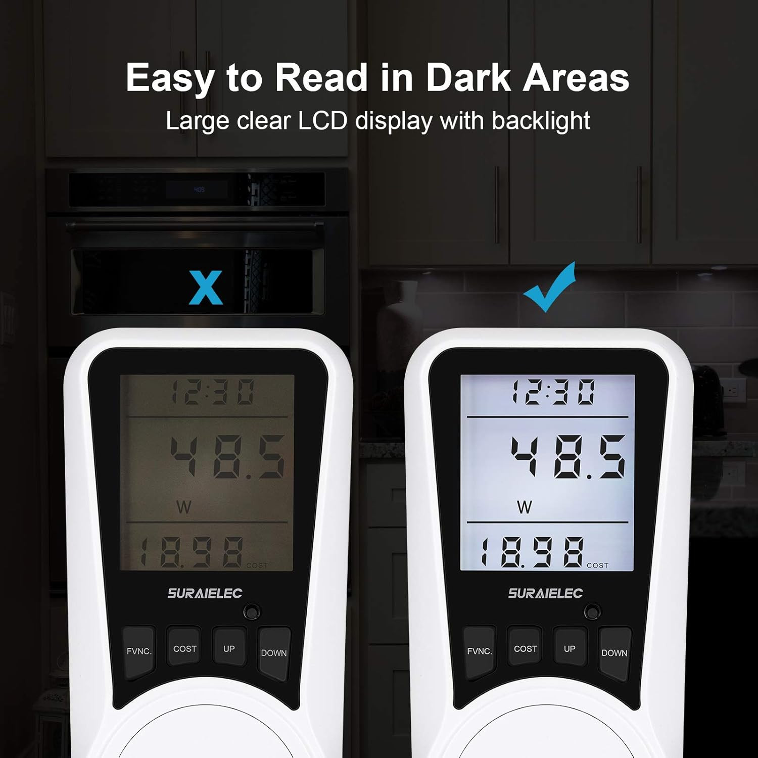 Watt Meter, Plug-In Socket Power Meter, Auto Cost Calculator, Backlit Large Disp