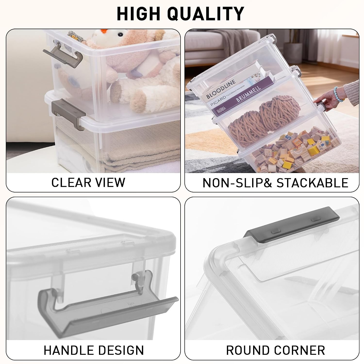 17 QT Latching Stackable Plastic Storage Bins with Lids Large Quart Storage