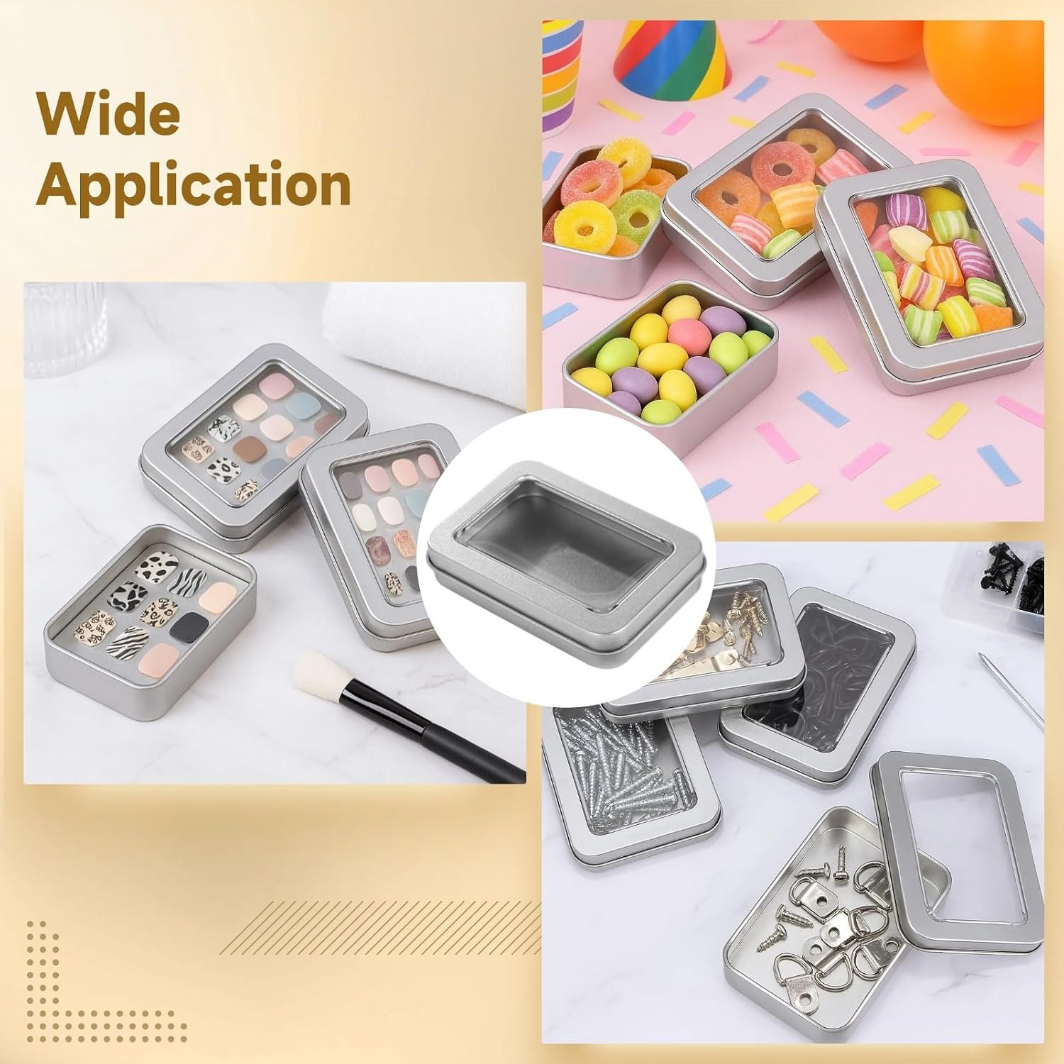 48 PCS Rectangular Metal Tin Boxes with Clear Lid for Jewelry & Crafts