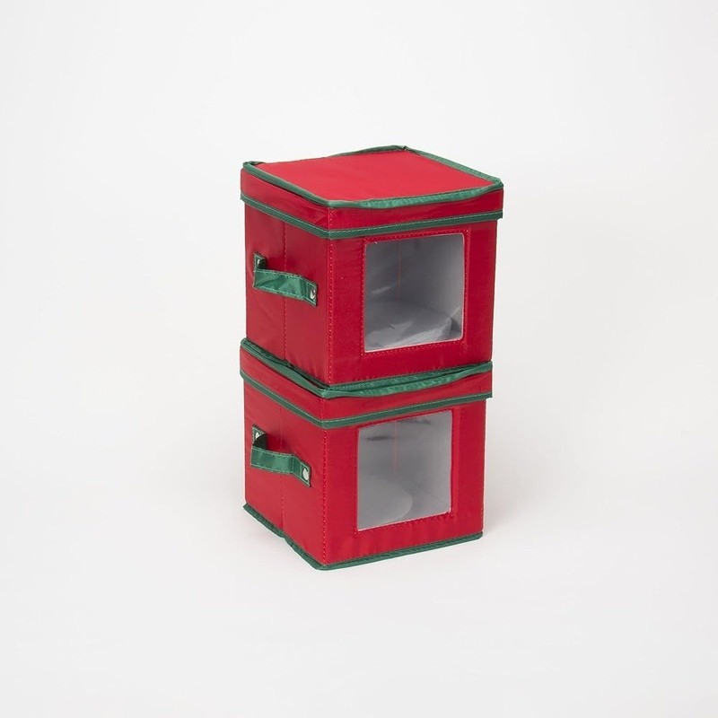 Stackable Polyester China Storage Box W/ Removable Lid 12 Plates Bowls New