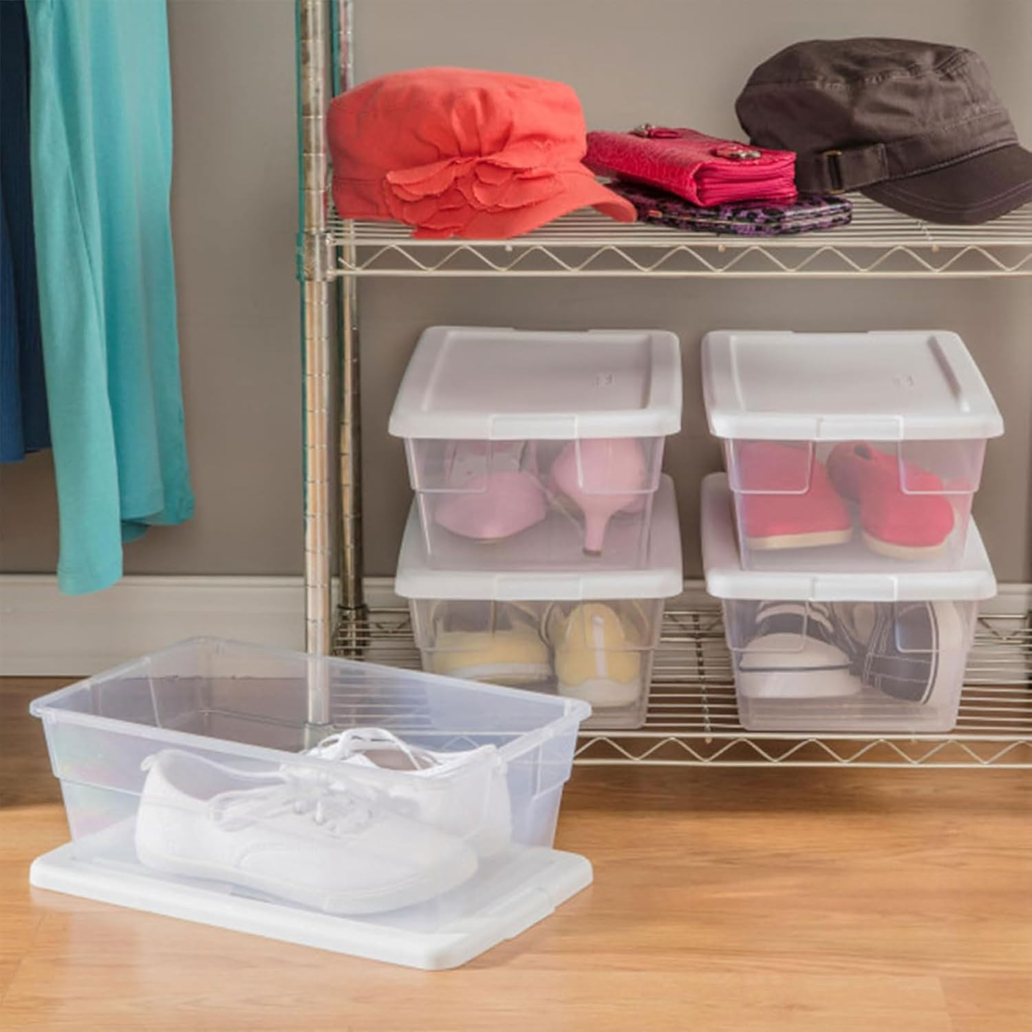 12-Pack 6 Quart Storage Boxes, Stackable Clear Plastic Bins with Snap-On Lids –