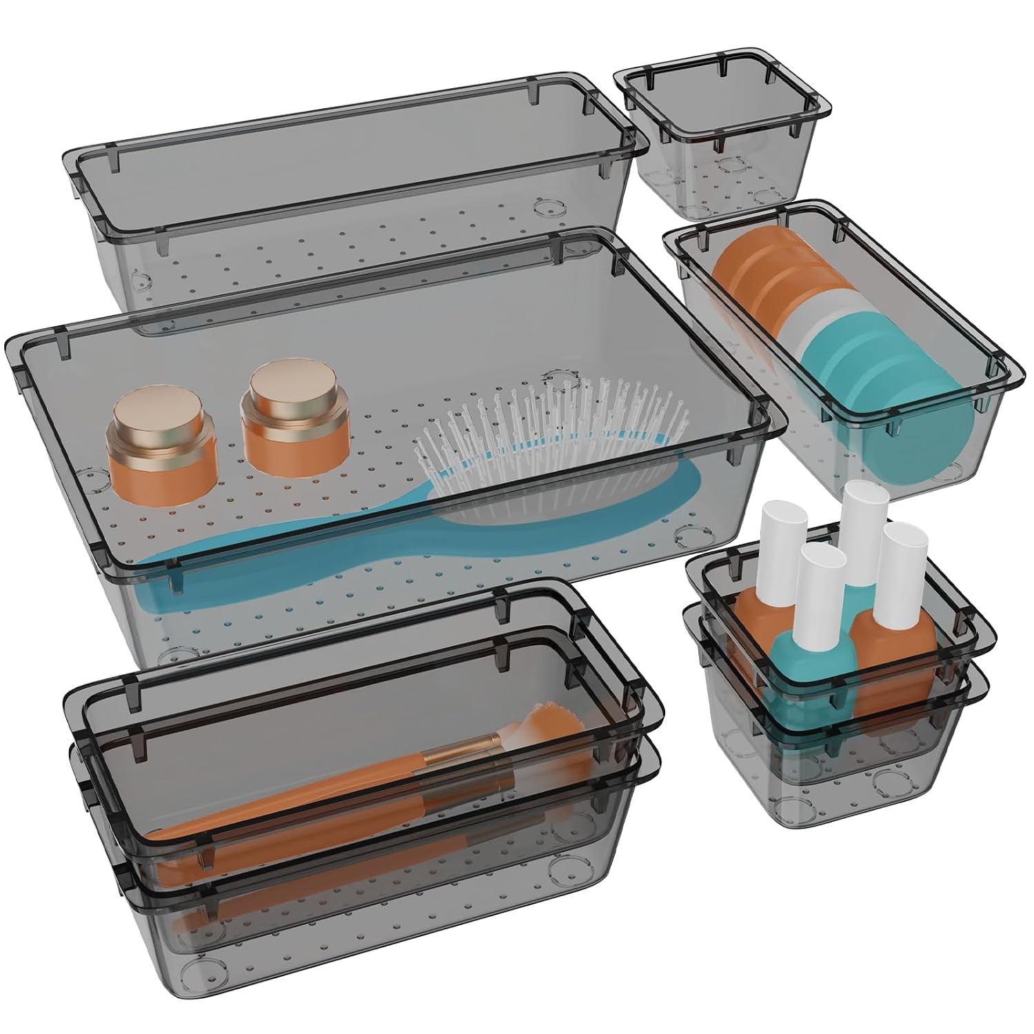 Clear Plastic Desk Drawer Organizers 8 PCS Black Drawer Organizer Set Plastic