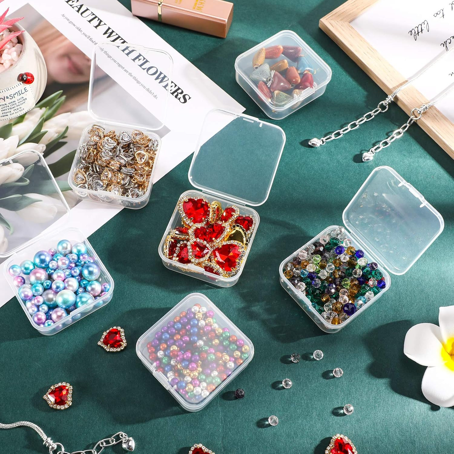 6 Pieces Mini Plastic Clear Beads Storage Containers Box for Collecting Small It