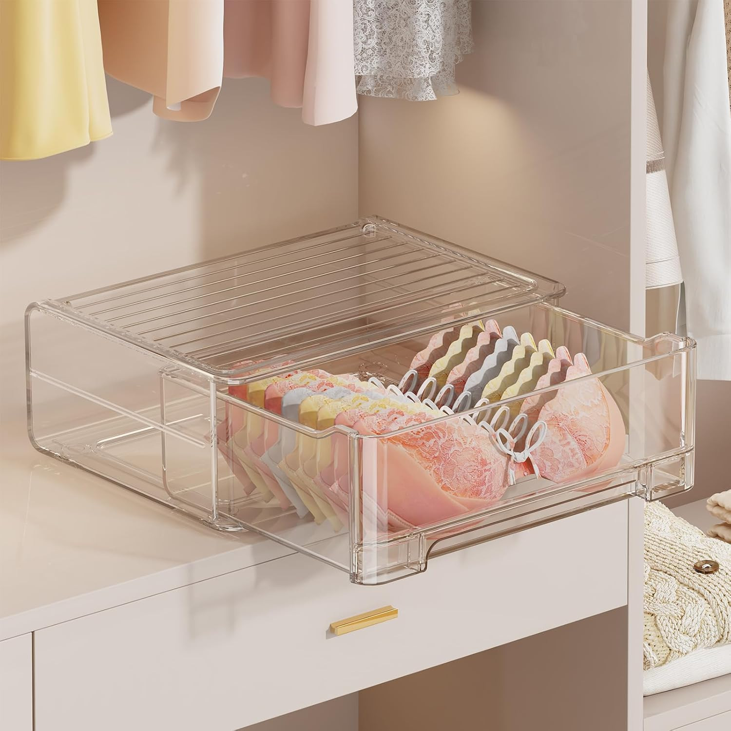Stackable Clear Bra Organizer for Closet – Versatile Drawer Storage Solution