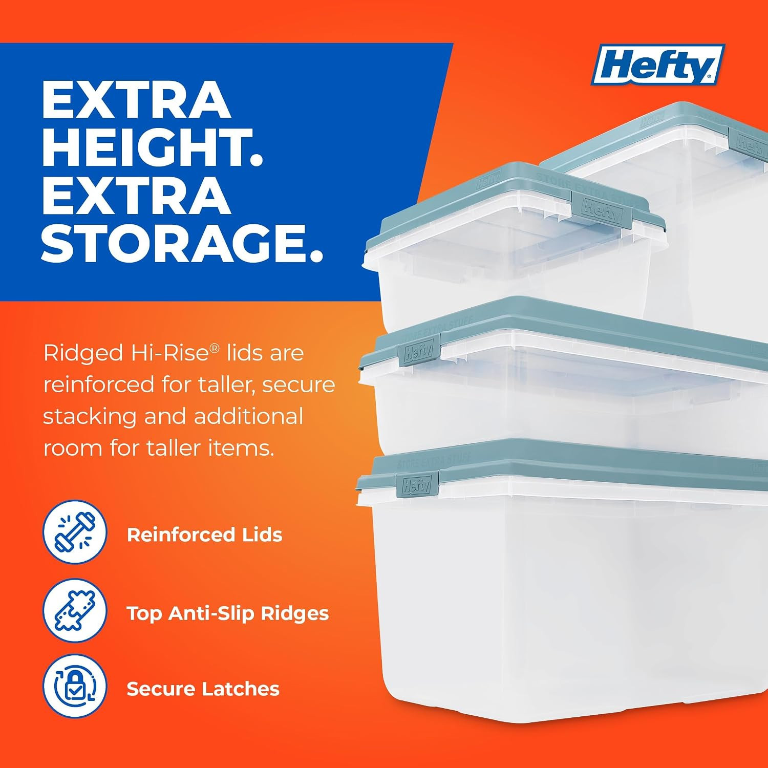 40 Quart Hi-Rise Storage Bin with Lid, Stackable Plastic Container Tote for Home