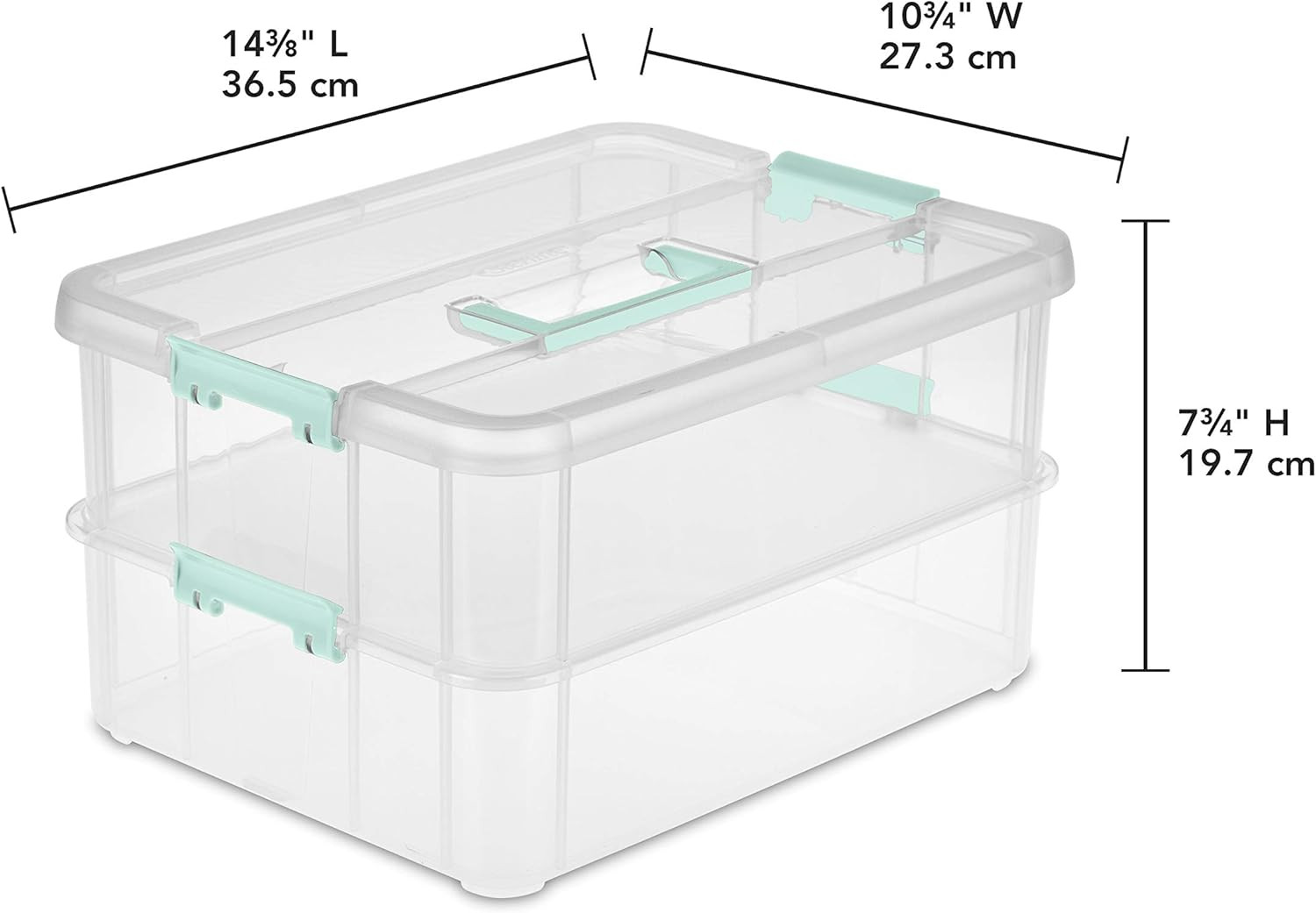 Stack and Carry 2 Layer Handle Box, Stackable Plastic Small Storage Container wi