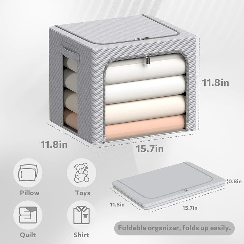 Stackable Foldable Storage Bin W/ Clear Windows Heavy Duty Zipper Organizer Box