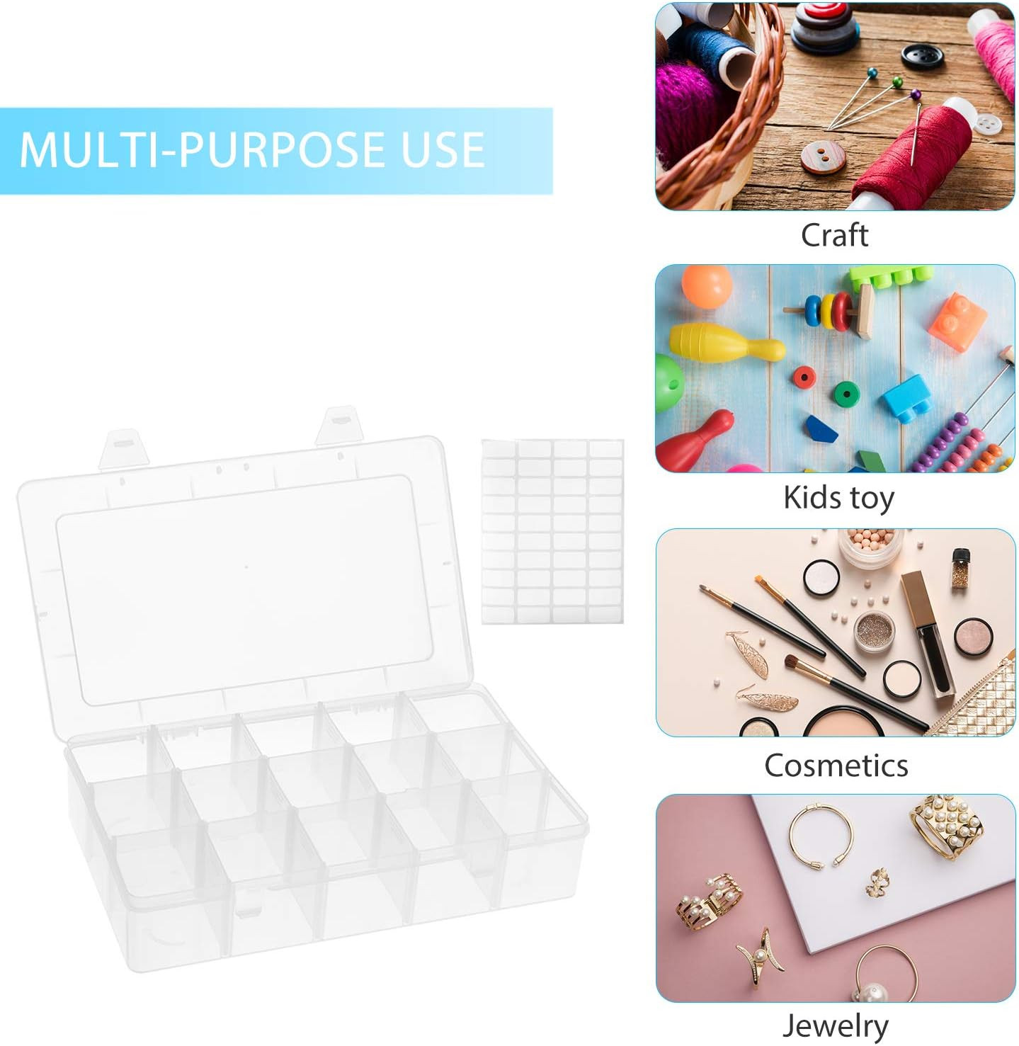 2 Pack 15 Grid Organizer Box Plastic Storage Container Adjustable Dividers