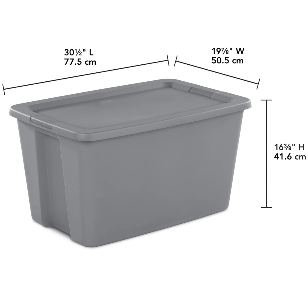 6Pack Sterilite 30 Gallon Latch Tote Plastic Storage Bin Gray, Stackable Box Set