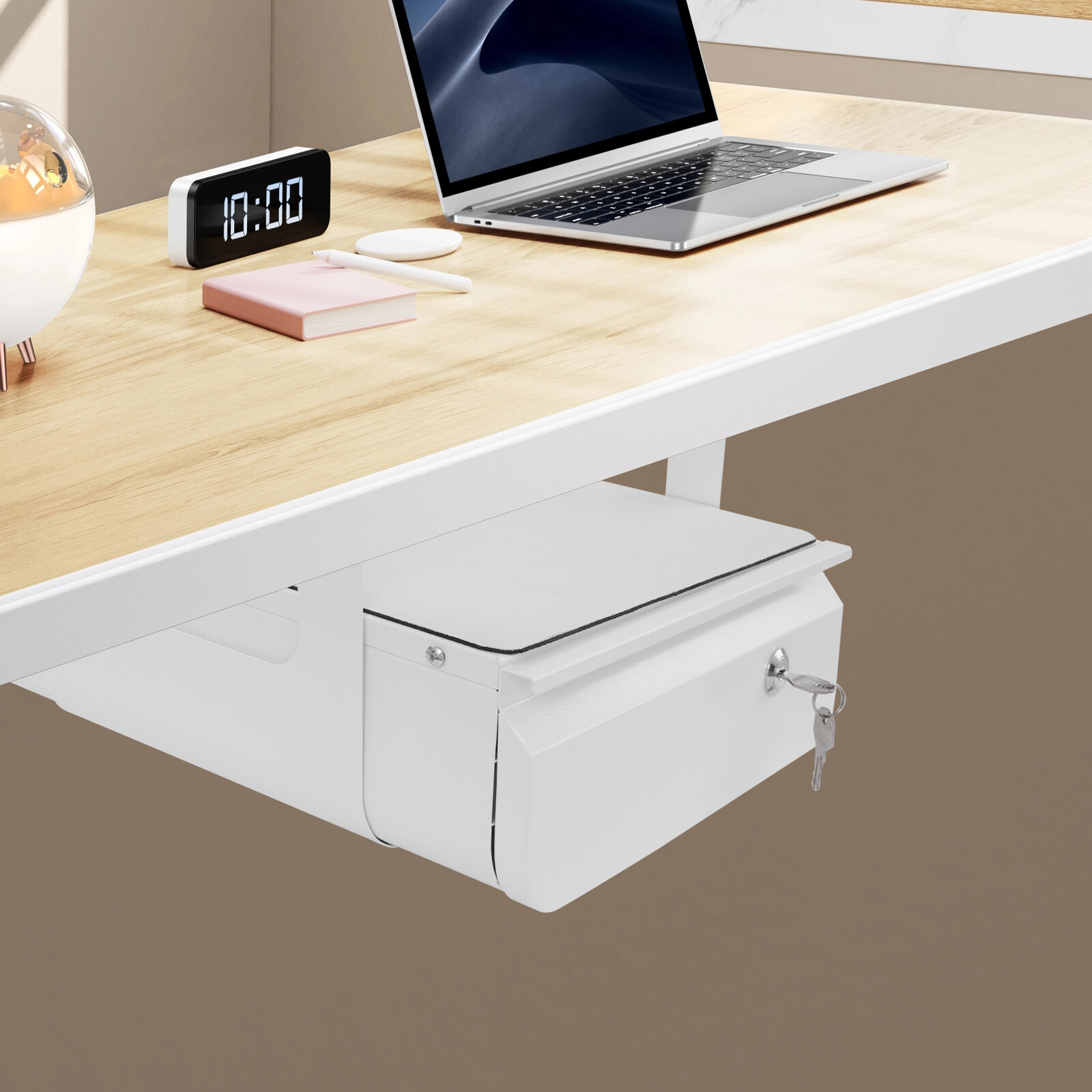 13” Under Desk Pull-Out Drawer Lockable Sliding Storage Drawer White With Lock