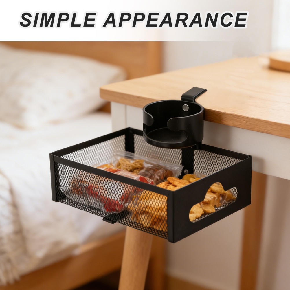 Snack Storage Rack Clamp-on Tray Cup Holder with Basket