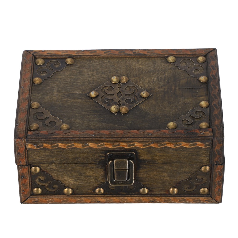 Vintage Jewelry Box Wooden Treasure Chest Decorative Trinket Organizer