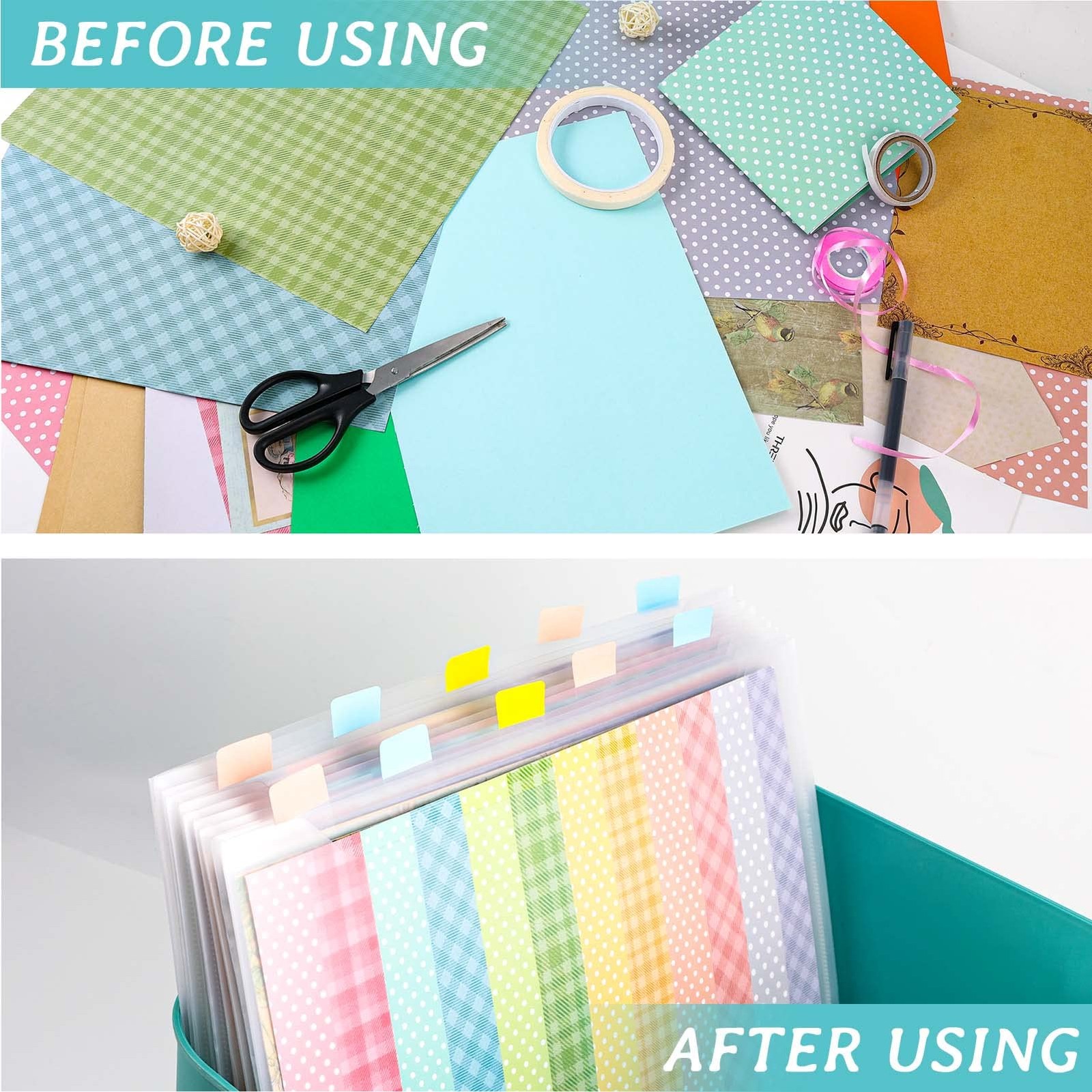 Scrapbook Paper Storage Organizer with 60 Sticky Index Tabs, 10 Pack Plastic …