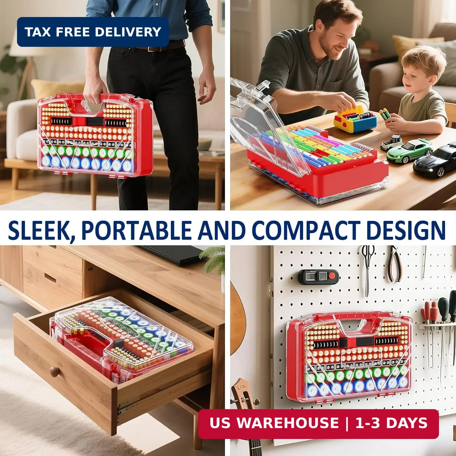 Battery Organizer Storage Holder Box Case with Tester – 285 Batteries Double-Sid