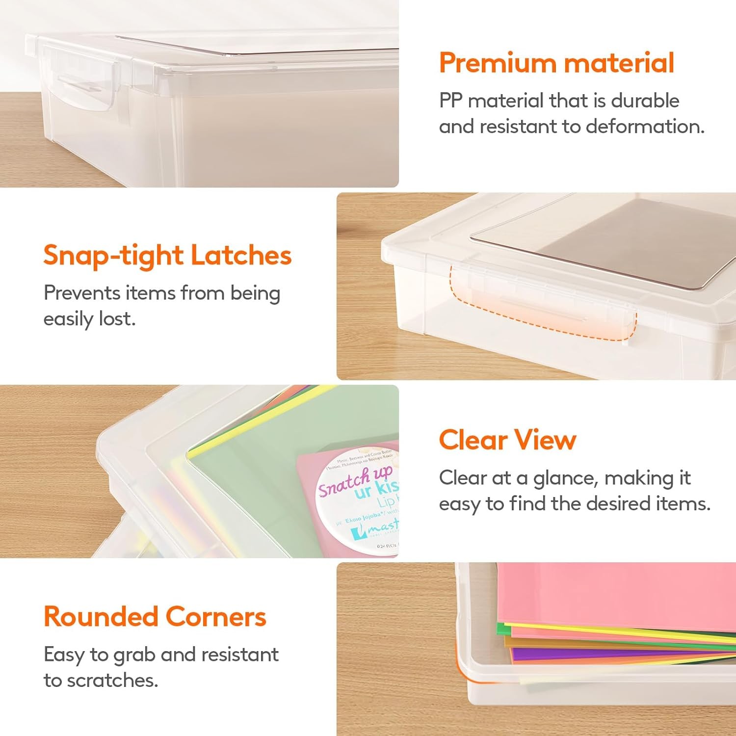 8 Pack Plastic Multi-Purpose Storage Box W/ Latching Lids Clear A4 Paper Storage