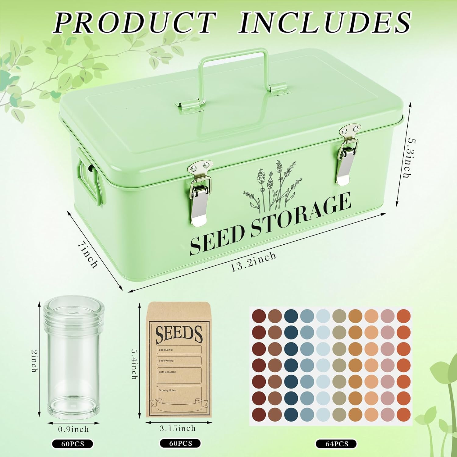 60 Slots Seed Storage Box with 4 Dividers, Metal Seed Storage Organizer Saving B