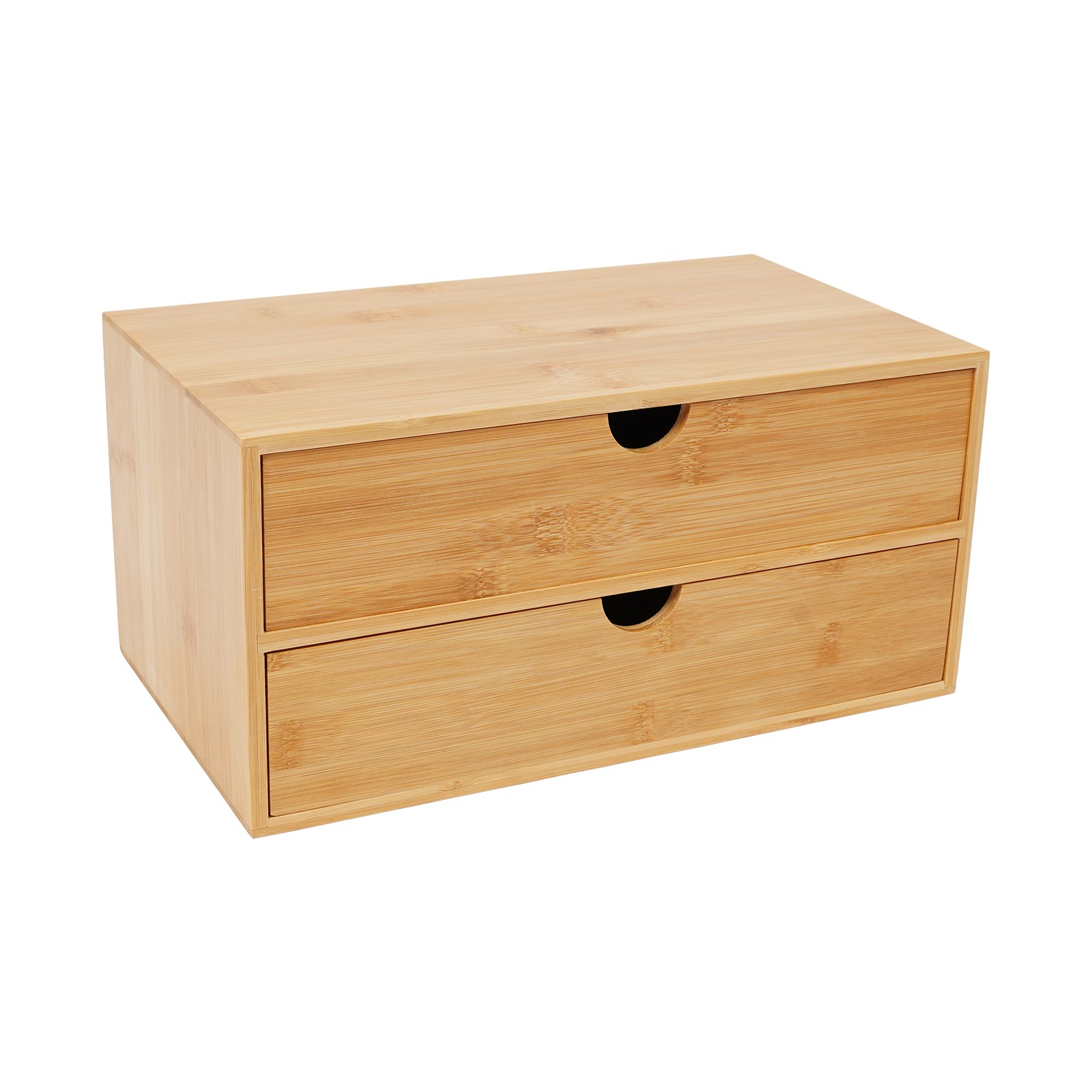 Small Bamboo Organizer for Desk, Tabletop Storage Organization Box with 2 Drawer