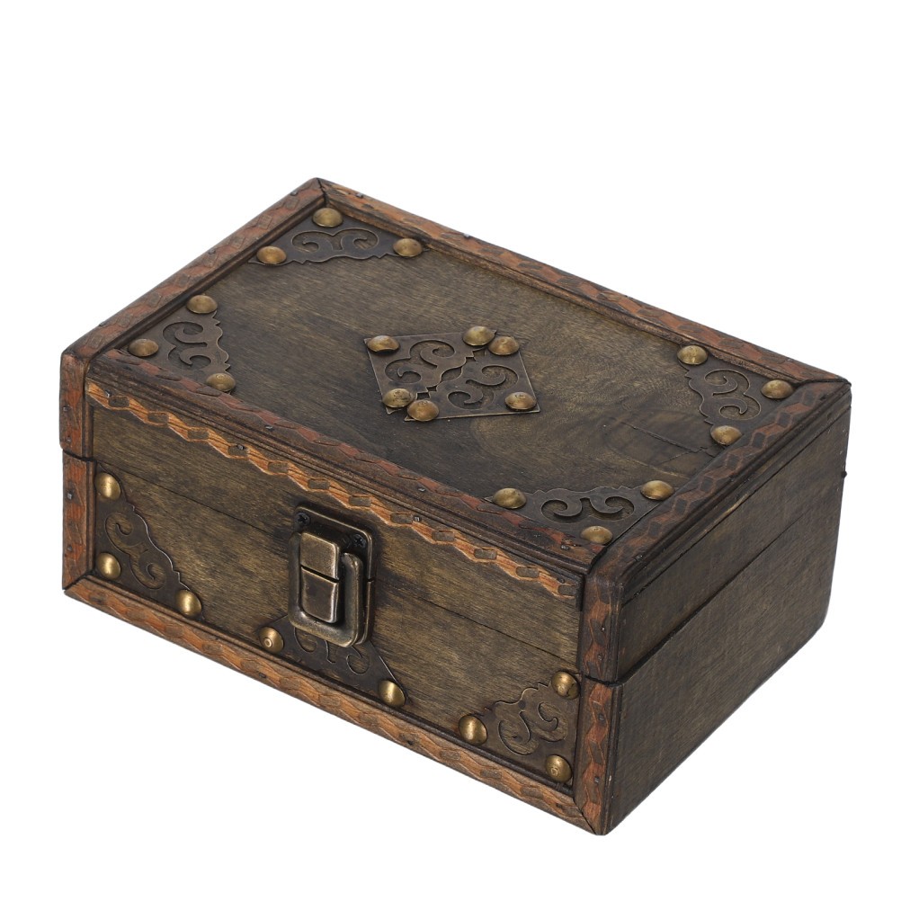 Vintage Jewelry Box Wooden Treasure Chest Decorative Trinket Organizer