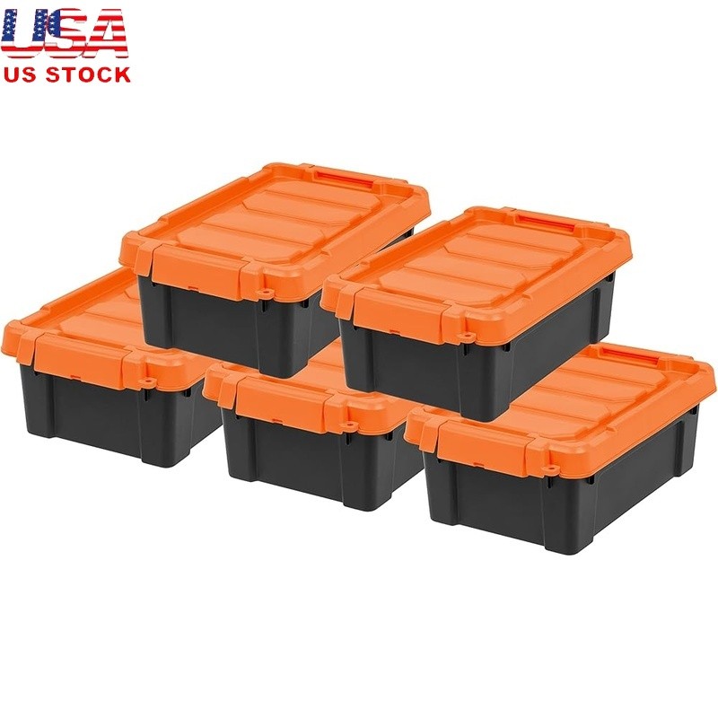 Stackable Storage Totes W/ Lockable Latches Durable Plastic Container 5 Pack New