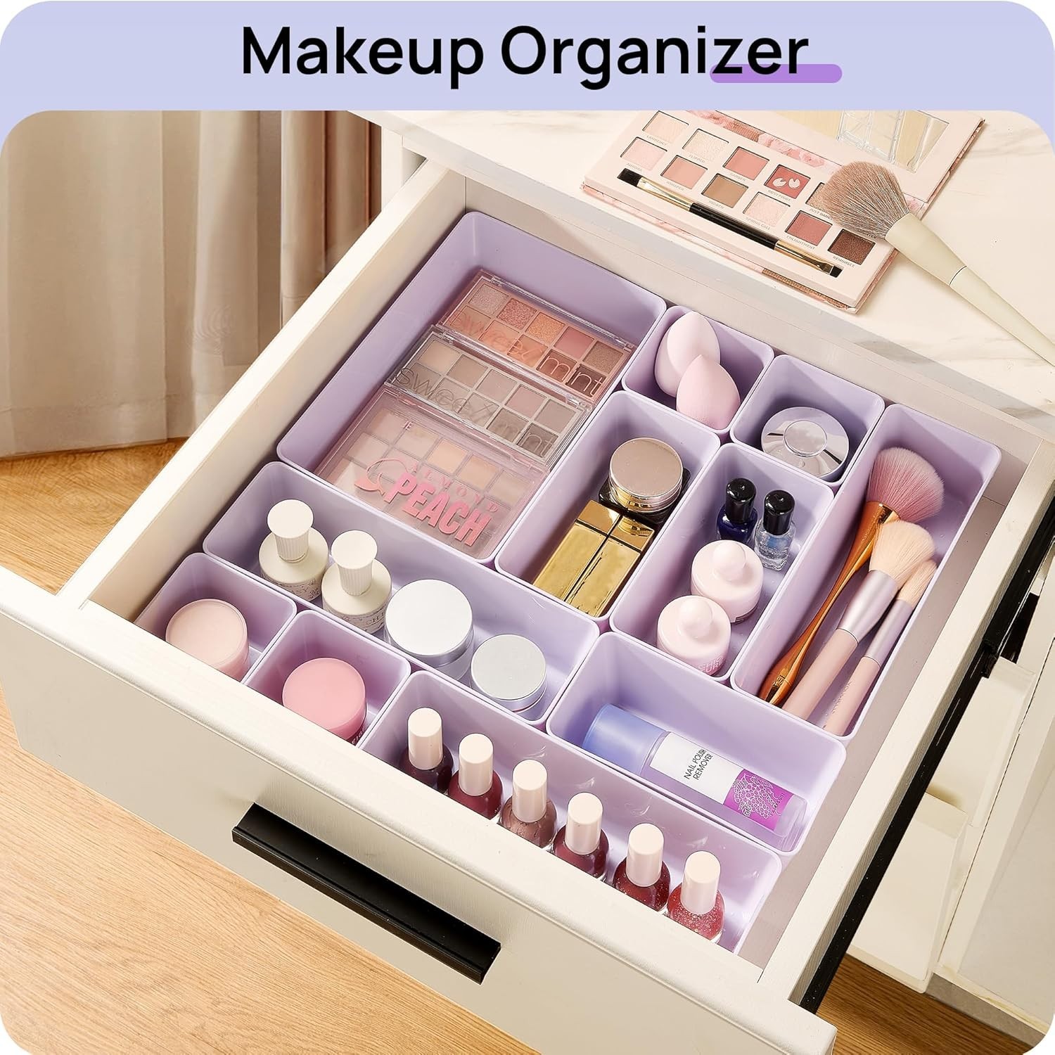 Clear Plastic Drawer Organizers 25pc Set Lilac 4 Size Vanity Makeup Kitchen