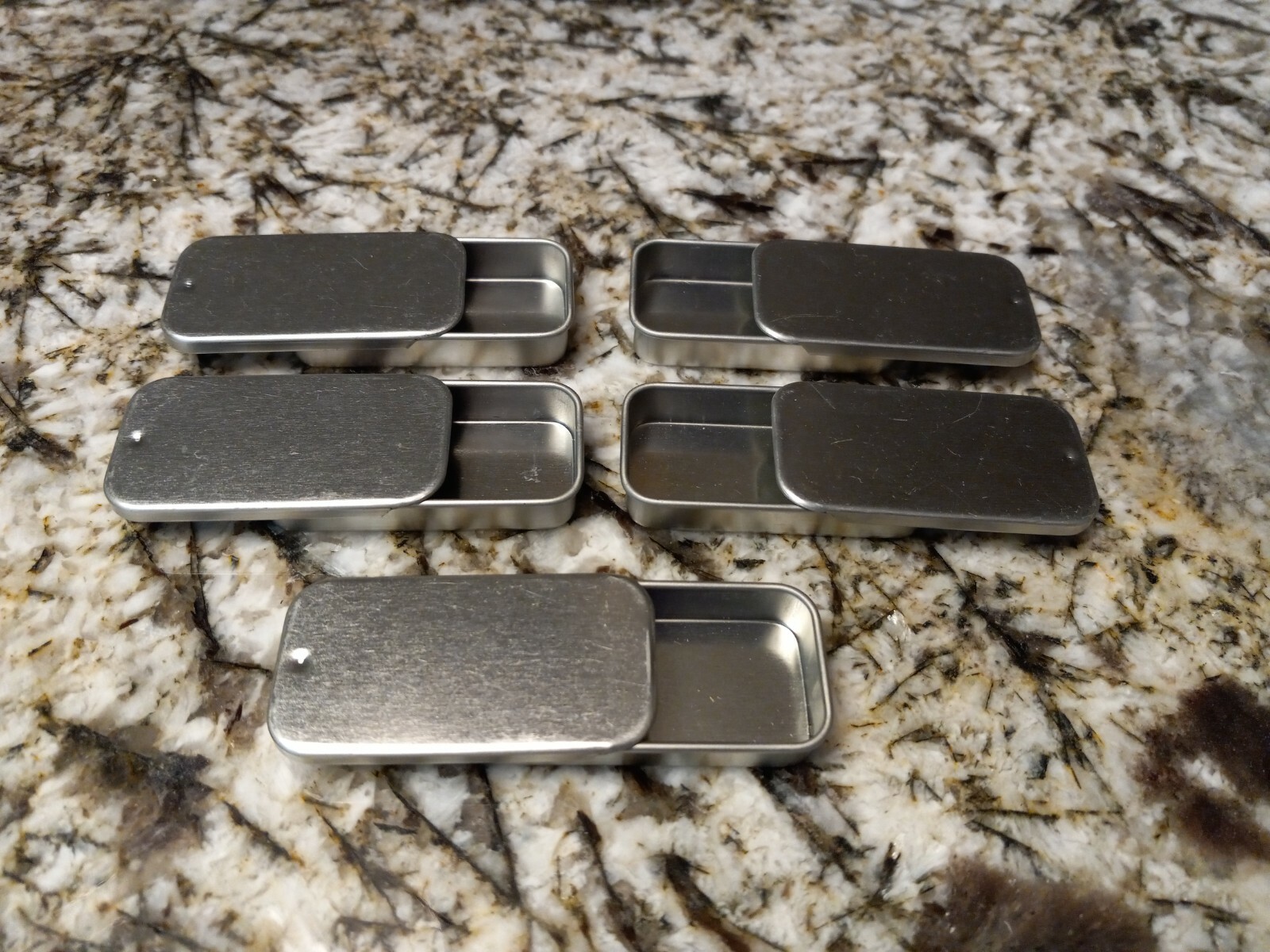 Metal Slide Top Tin Container 5 Pack cosmetics lip balm crafts storage fly tying