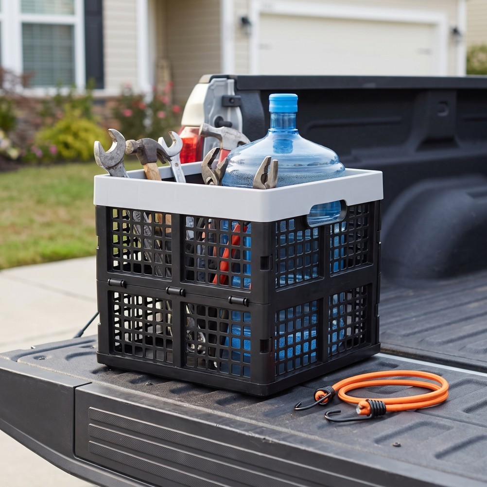 Stackable Foldable Plastic Utility Storage Bin for Auto Camping and Car Trunk