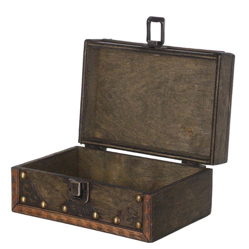 Vintage Jewelry Box Wooden Treasure Chest Decorative Trinket Organizer