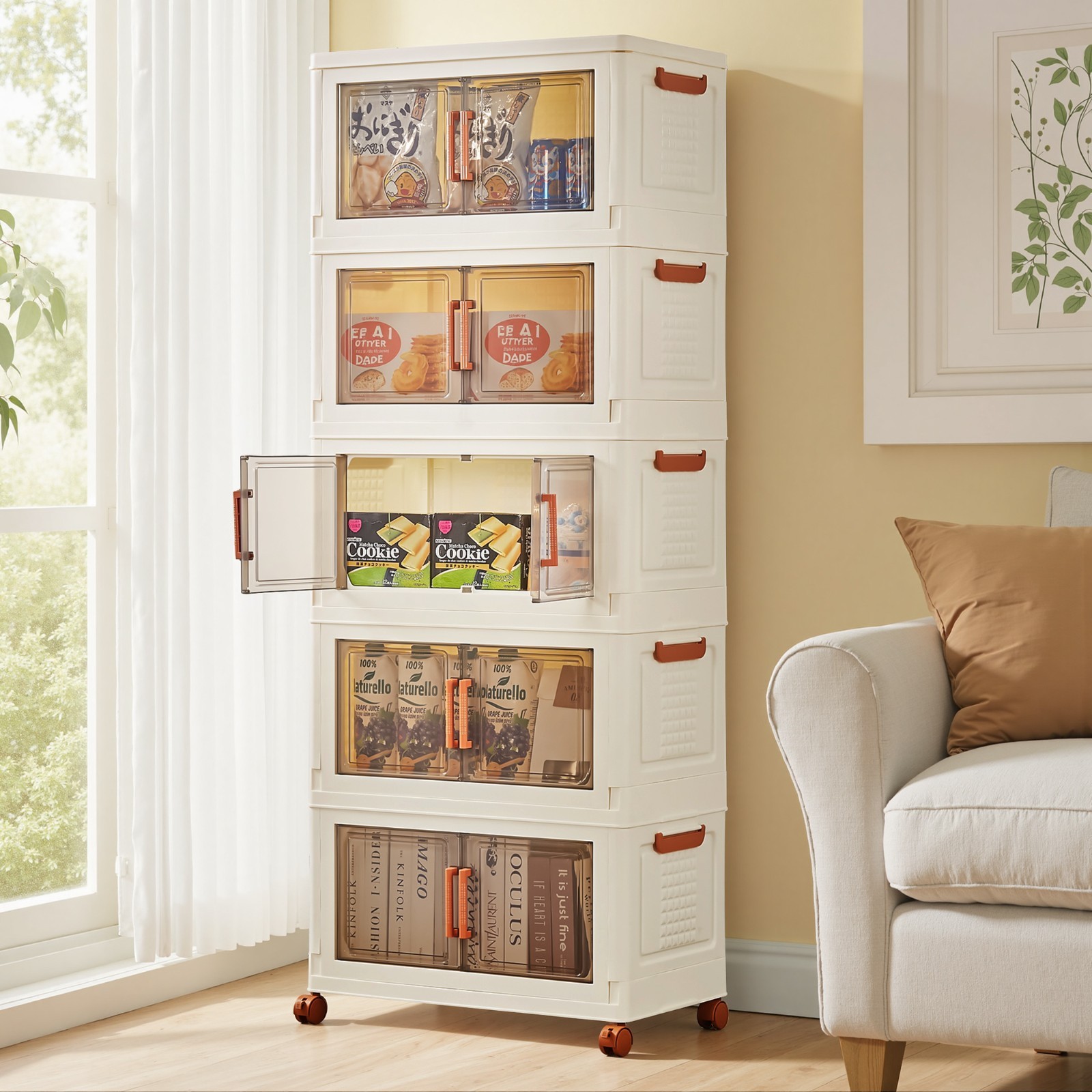 3/4/5 Tier Foldable Storage Boxes Stackable Cabinet Bin Wheel Cart Organizer Box