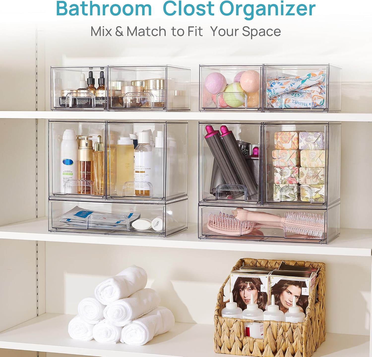 Stackable Storage Drawers Set of 5, Clear Plastic Organizer Bins for Baby Bottle