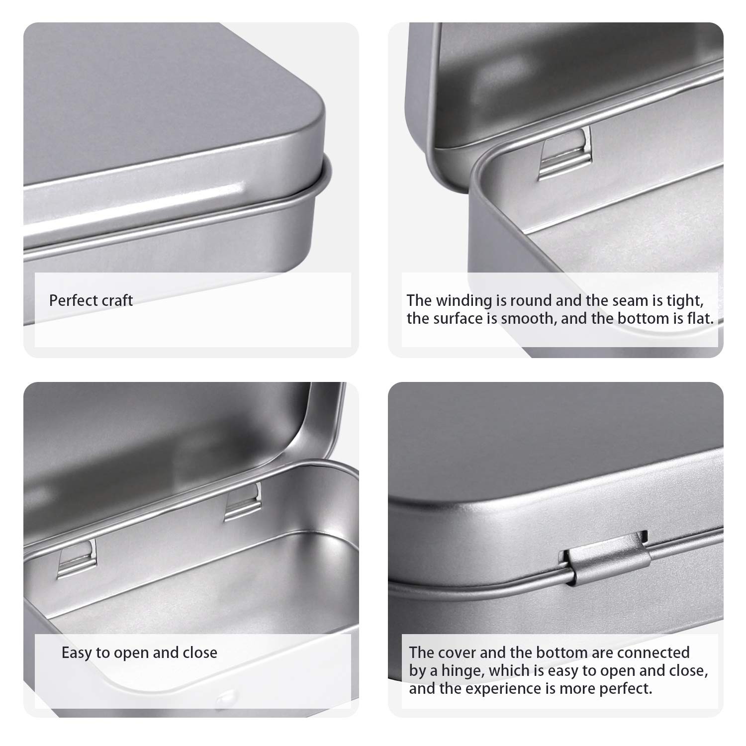 Metal Rectangular Empty Hinged Tins – Pack of 40 Silver Mini Portable Box Sma…