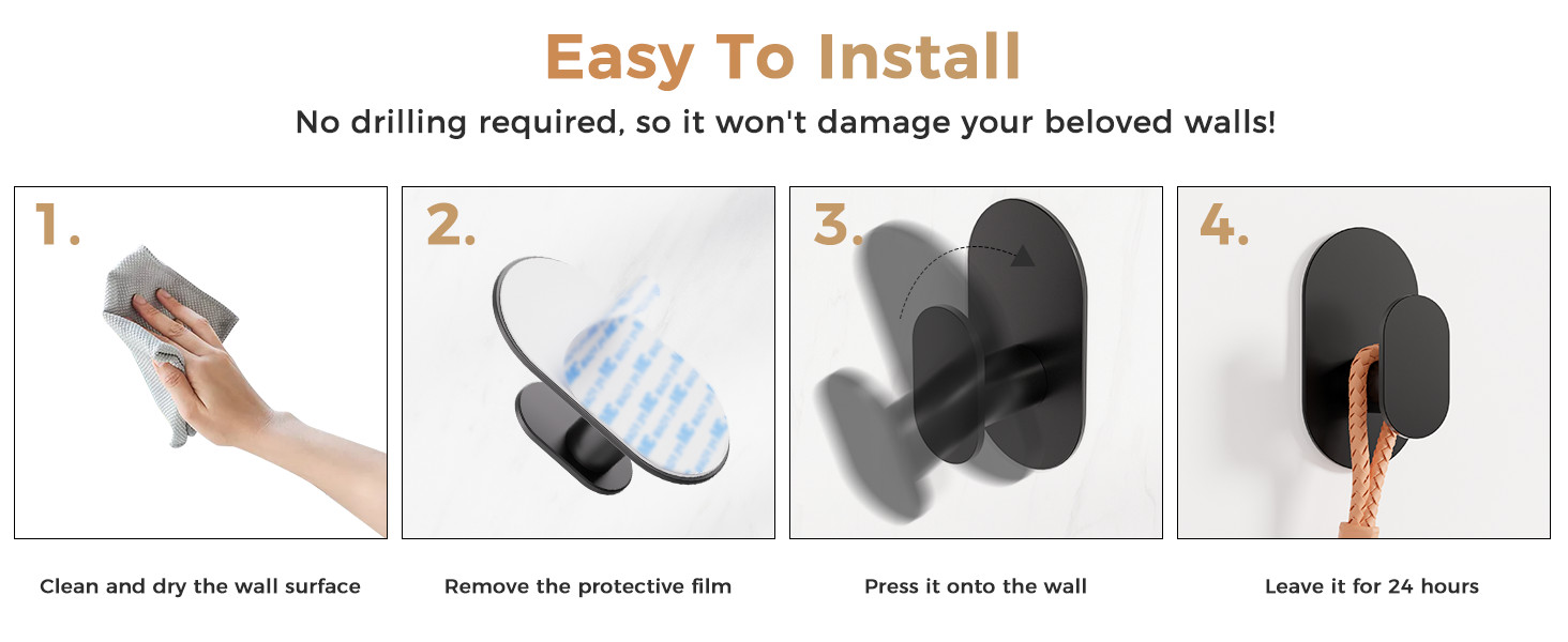 Adhesive Towel Hooks – 4 Pack 26LB Extra Strong Heavy Duty Wall Hooks for