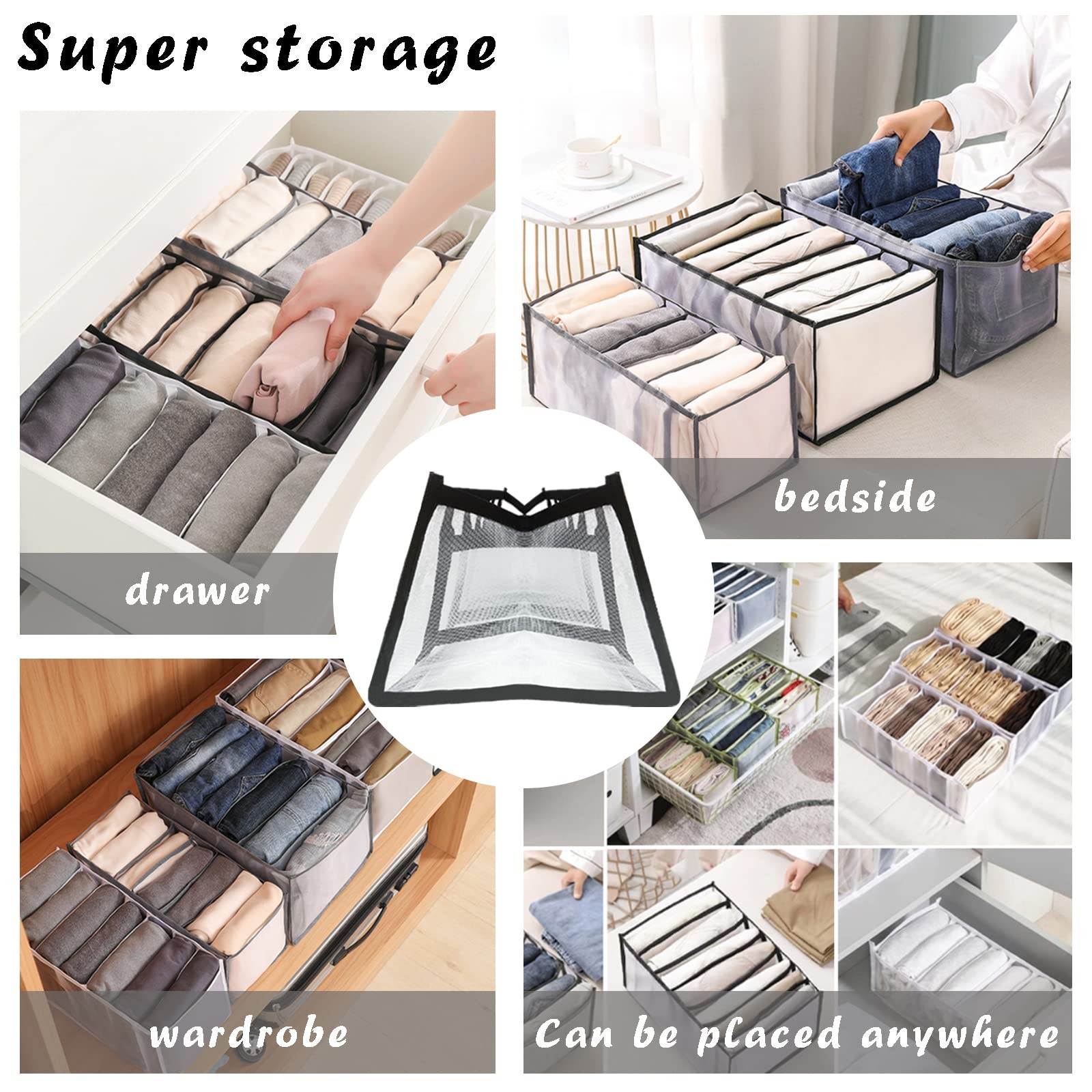 9 Pack Wardrobe Clothes Organizer for Drawers, Foldable Clothes Drawer Mesh S…