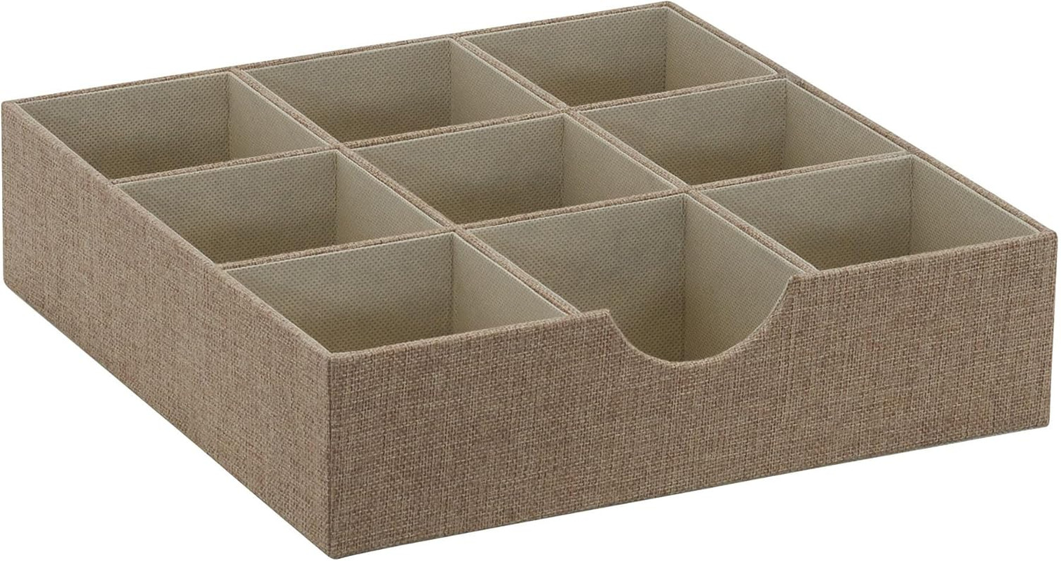 Brown 723-1 Deep 9 Section Drawer Organizer Box for Storage | 12 in X 12 in 3.13