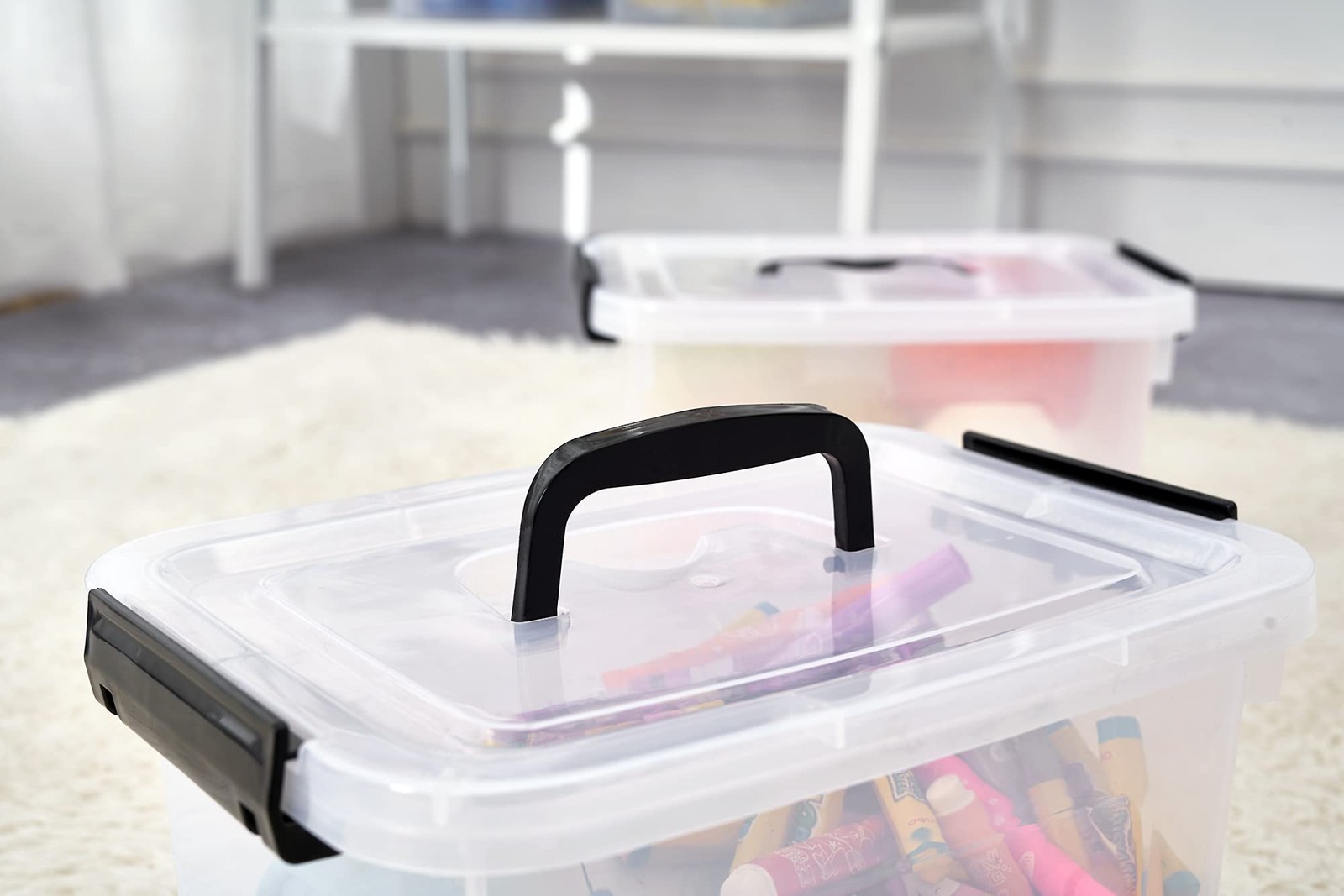 JUJIAJIA Clear Storage Latch Box/Bin 2 Pack Plastic Organizing Container with