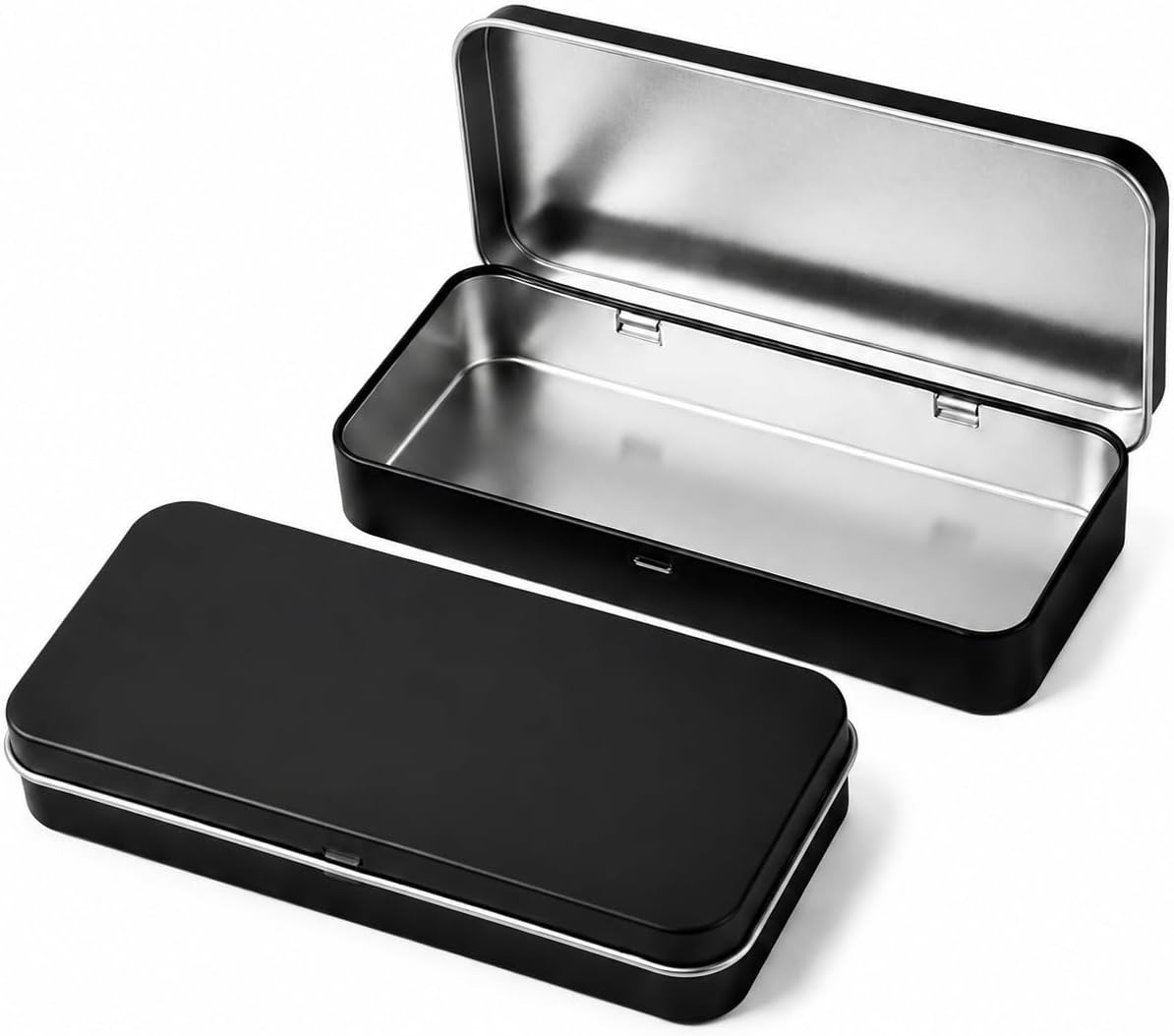 4 Pack Rectangular Tin Box with Hinged Lid,Black Metal Storage Container