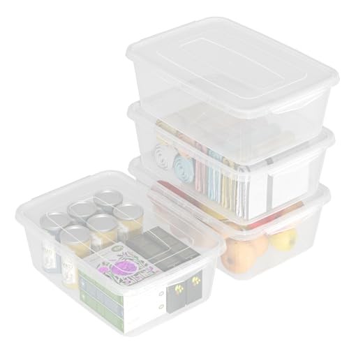 14 Quart Clear Plastic Storage Bin, Plastic Latching Containers with Lids, 4