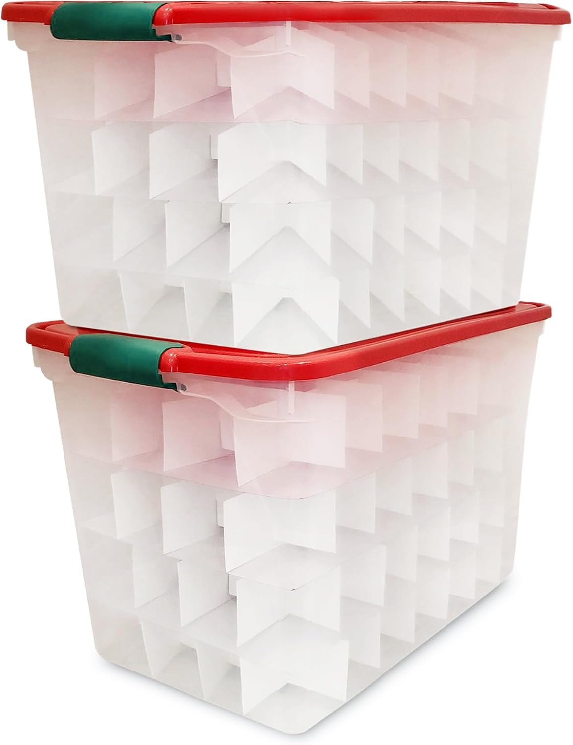 2-Pack Holiday Tote, Clear Plastic Storage Bins W/Lids & Dividers, 112 Quart, Re