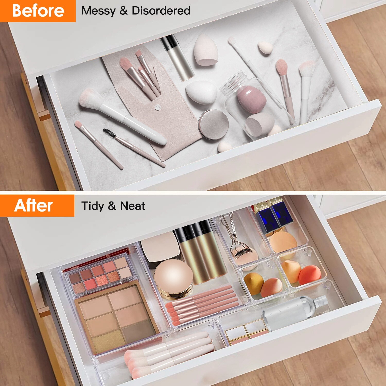 25PCS Clear Plastic Drawer Organizer Set Makeup Jewelry Kitchen Bedroom Office
