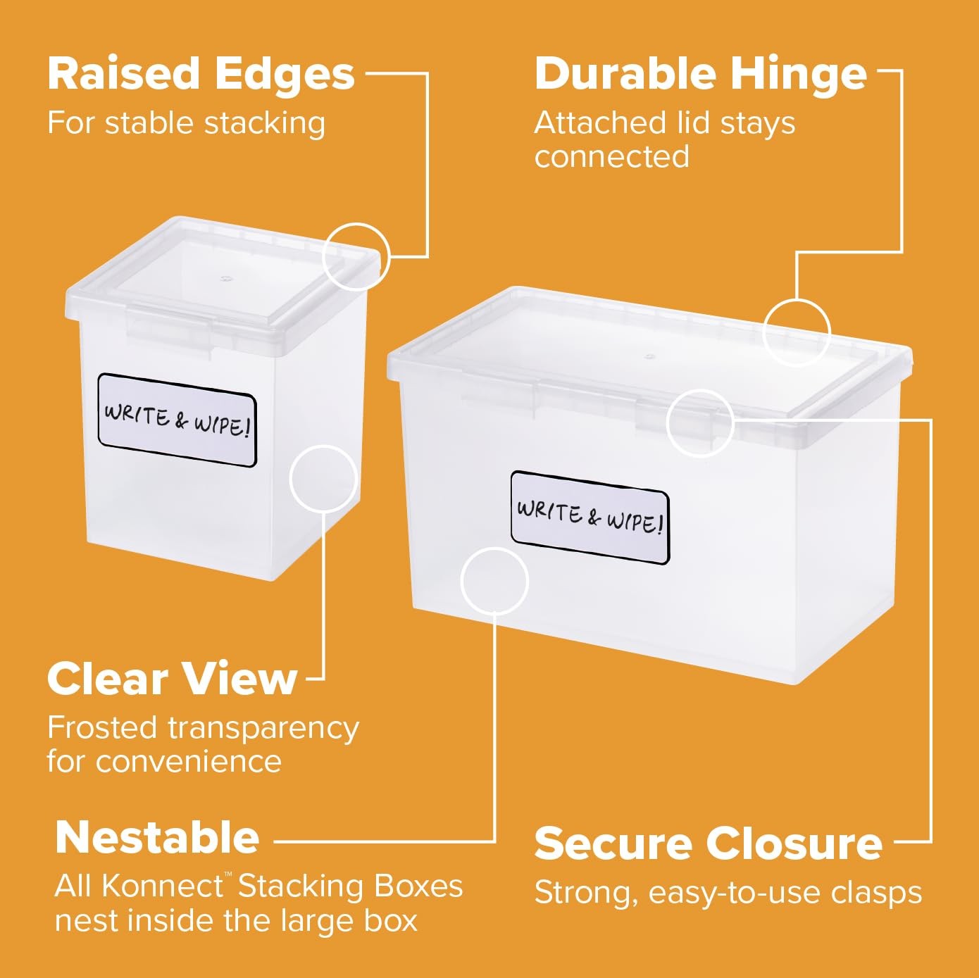 Bostitch Konnect Storage Containers One 1.5-Qt Box, Two 0.5-Qt Boxes, Clear