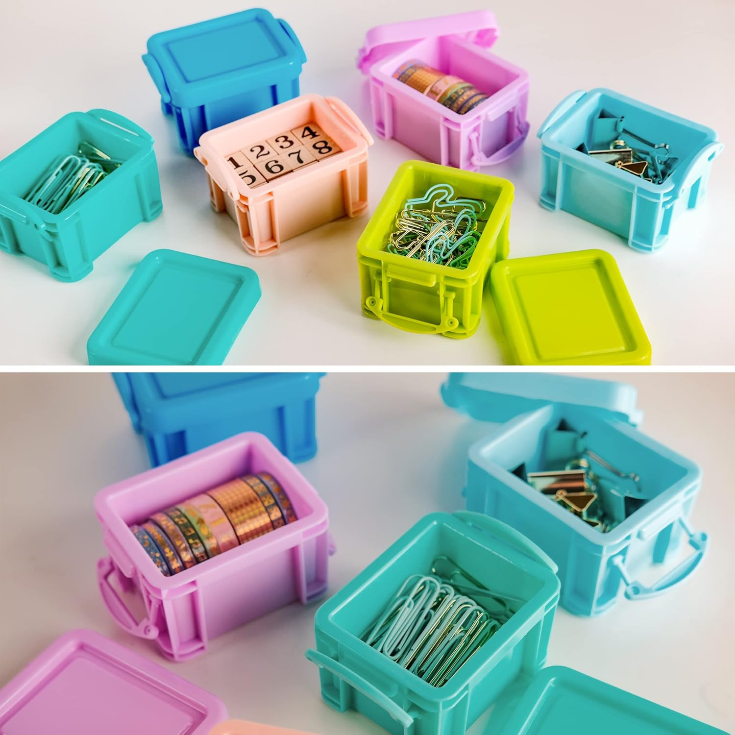 Cute Small Stackable Mini Storage Box with Lid, 8 Kinds of Macaron Color Plastic