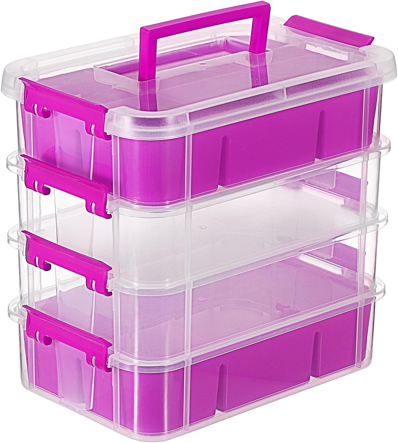 Purple 4-Tier Stackable Storage Box with Divided Tray for Office & School Suppli