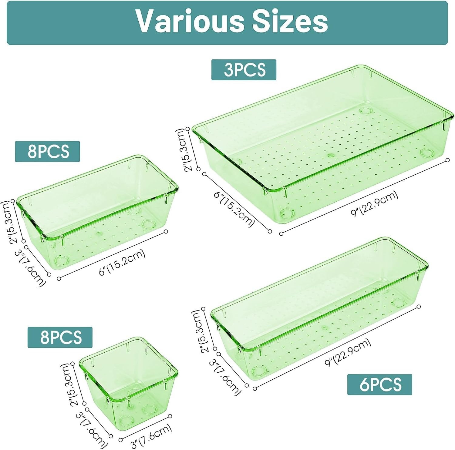 Clear Green Drawer Dividers 25 Piece Plastic Set Ideal for Cosmetics and Gadgets