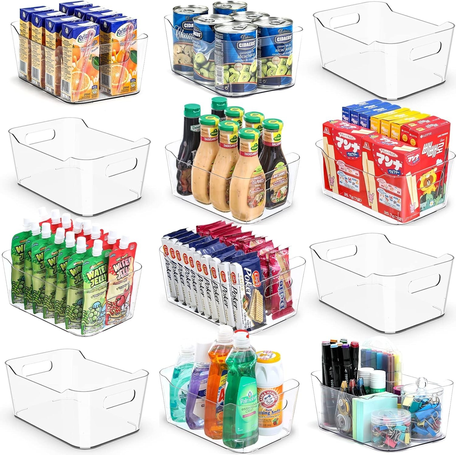 12 PACK Multiuse Clear Plastic Storage Bins for Organizing w/ Labels – Home, …