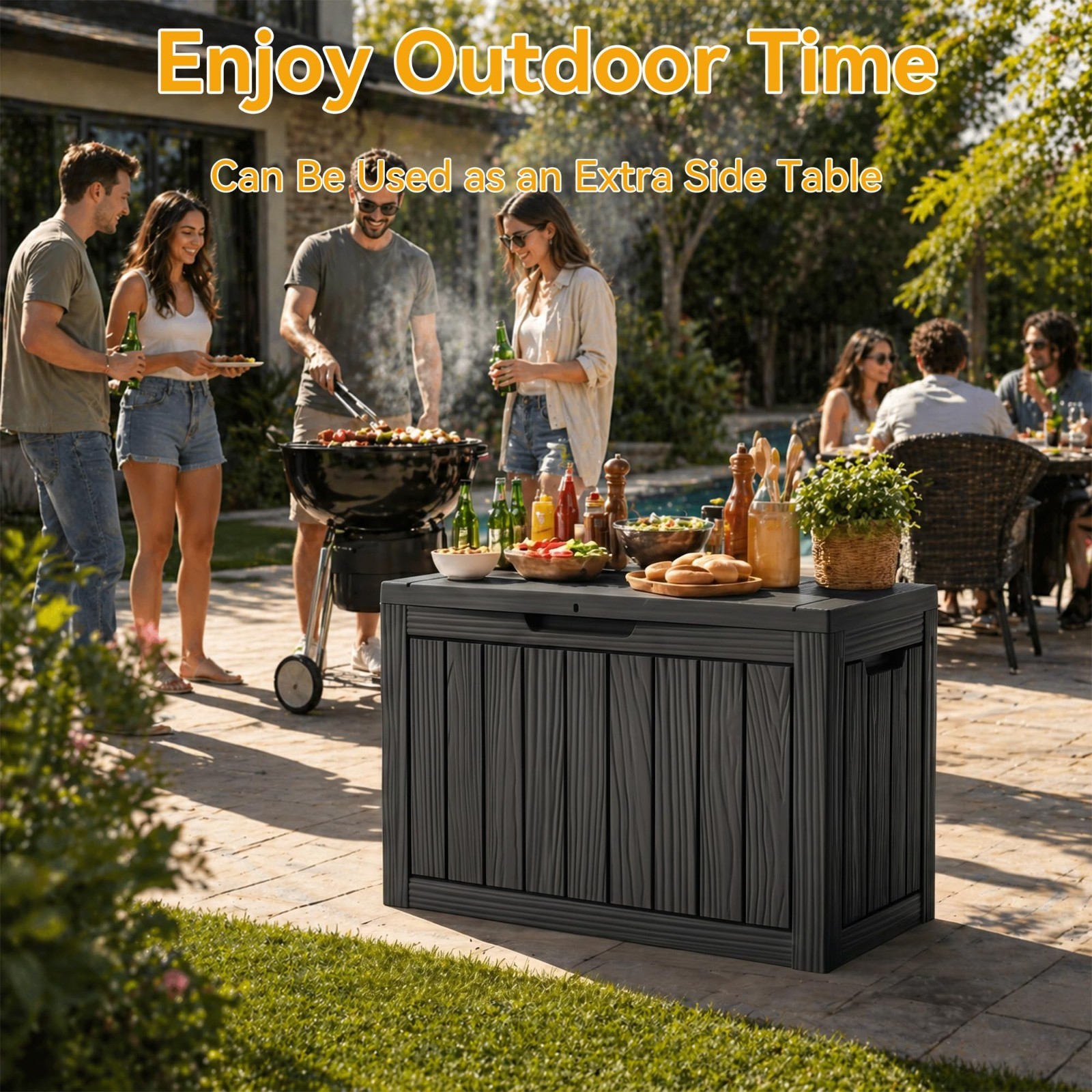 50 Gallon Waterproof Outdoor Storage Box, Lockable Patio Container for Tools & S