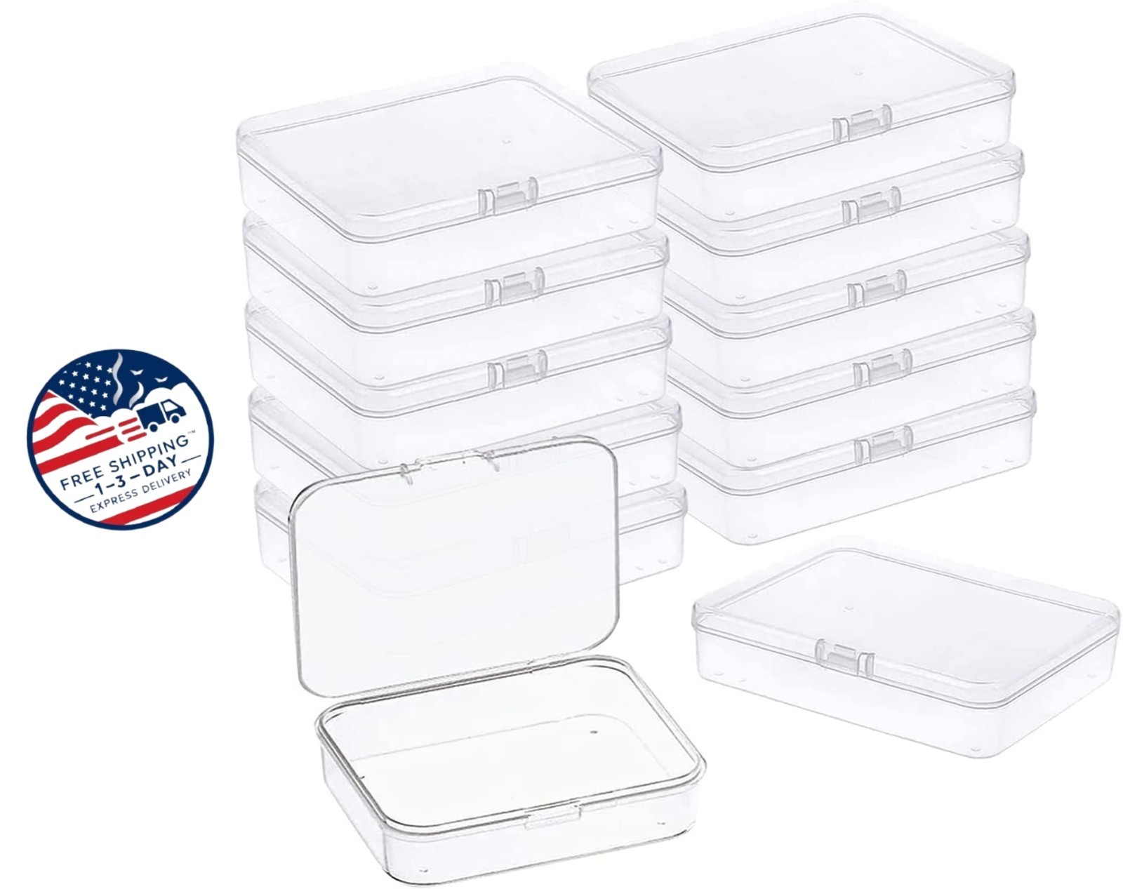 6 mini contenedores de plástico con tapa, caja rectangular transparente