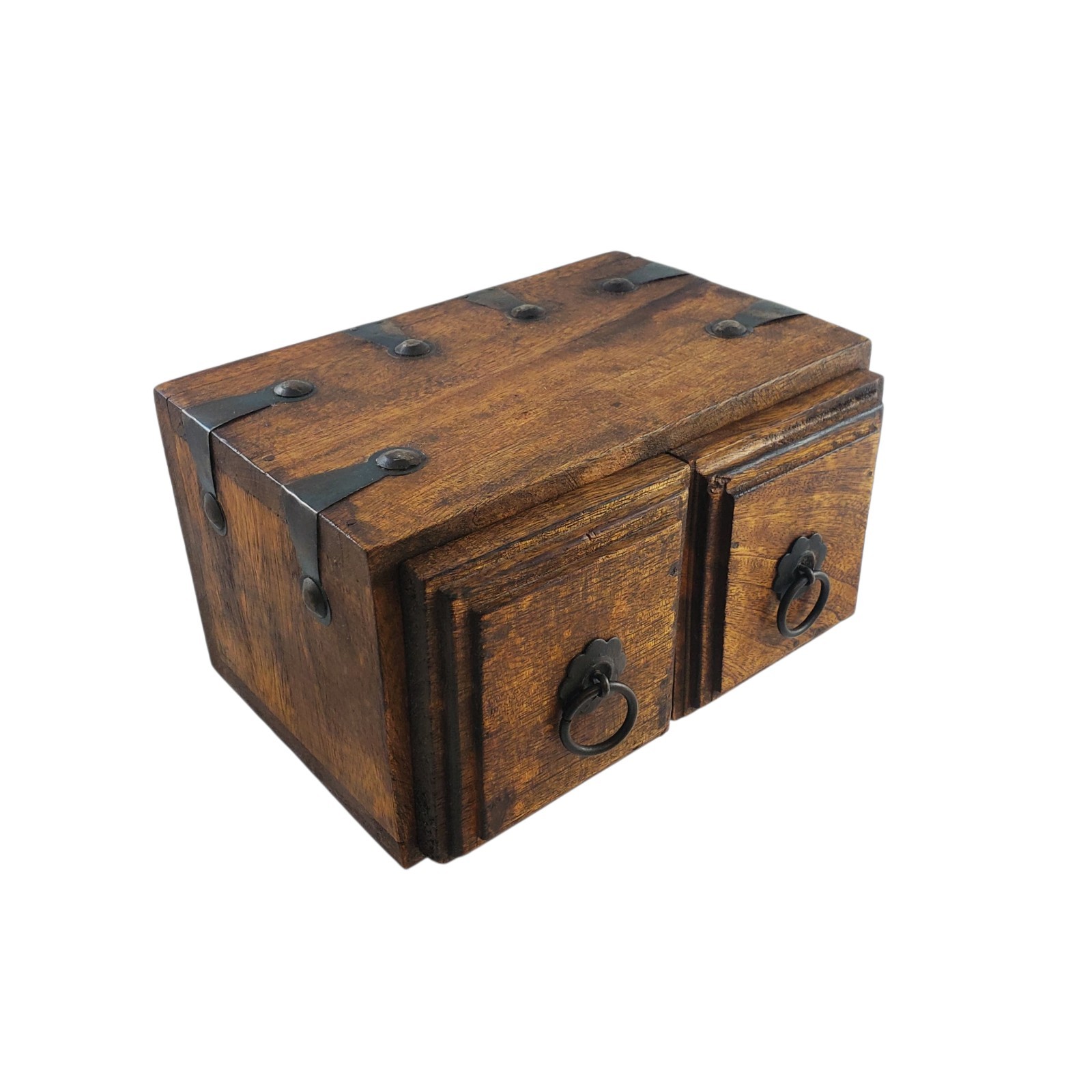 Vintage Wood Apothecary Tea Spice Box Carved Boho Jewelry Box Drawers Handmade