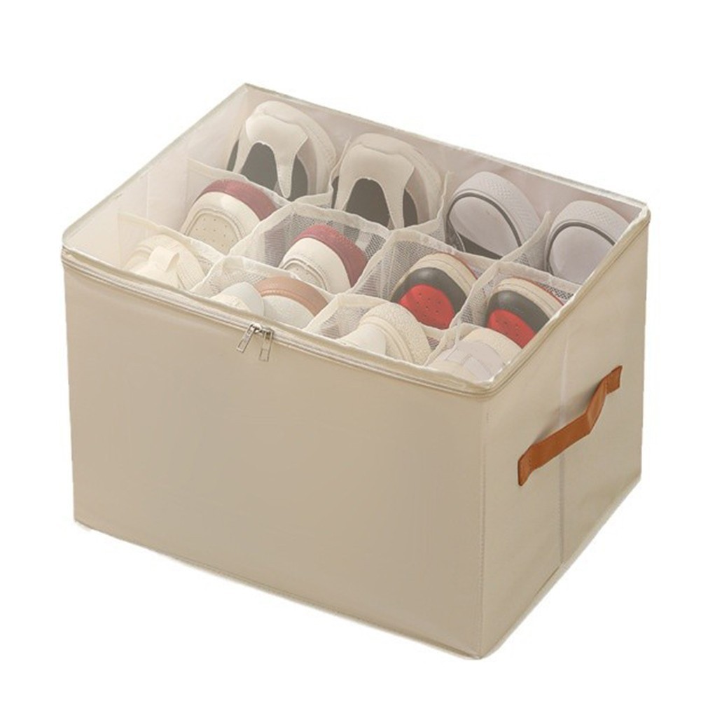 Foldable Fabric Shoe Cubby with 16 Adjustable Dividers for Home Organization