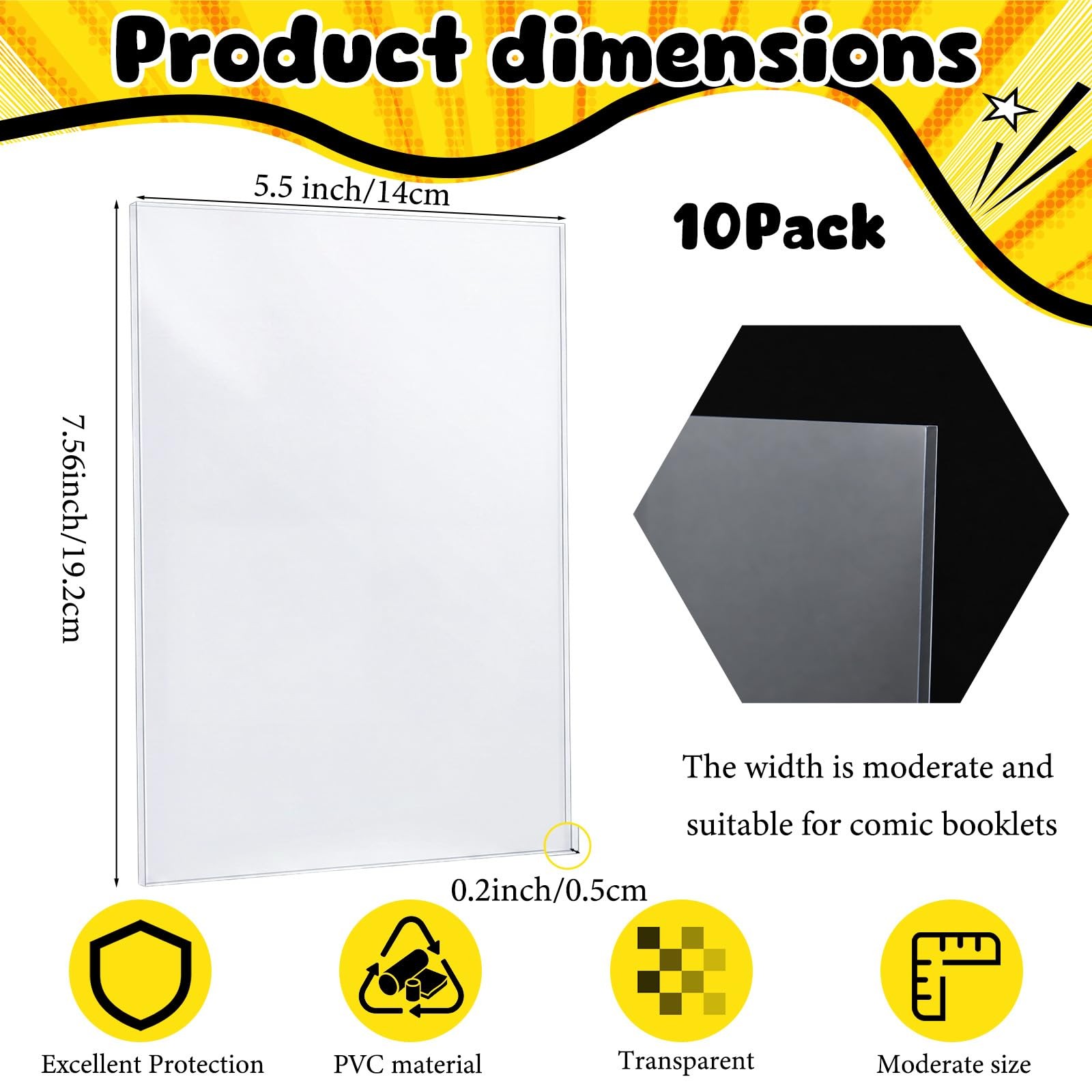 10 Pcs Comic Book Toploader PVC Hard Sleeves for Display Storage Holder