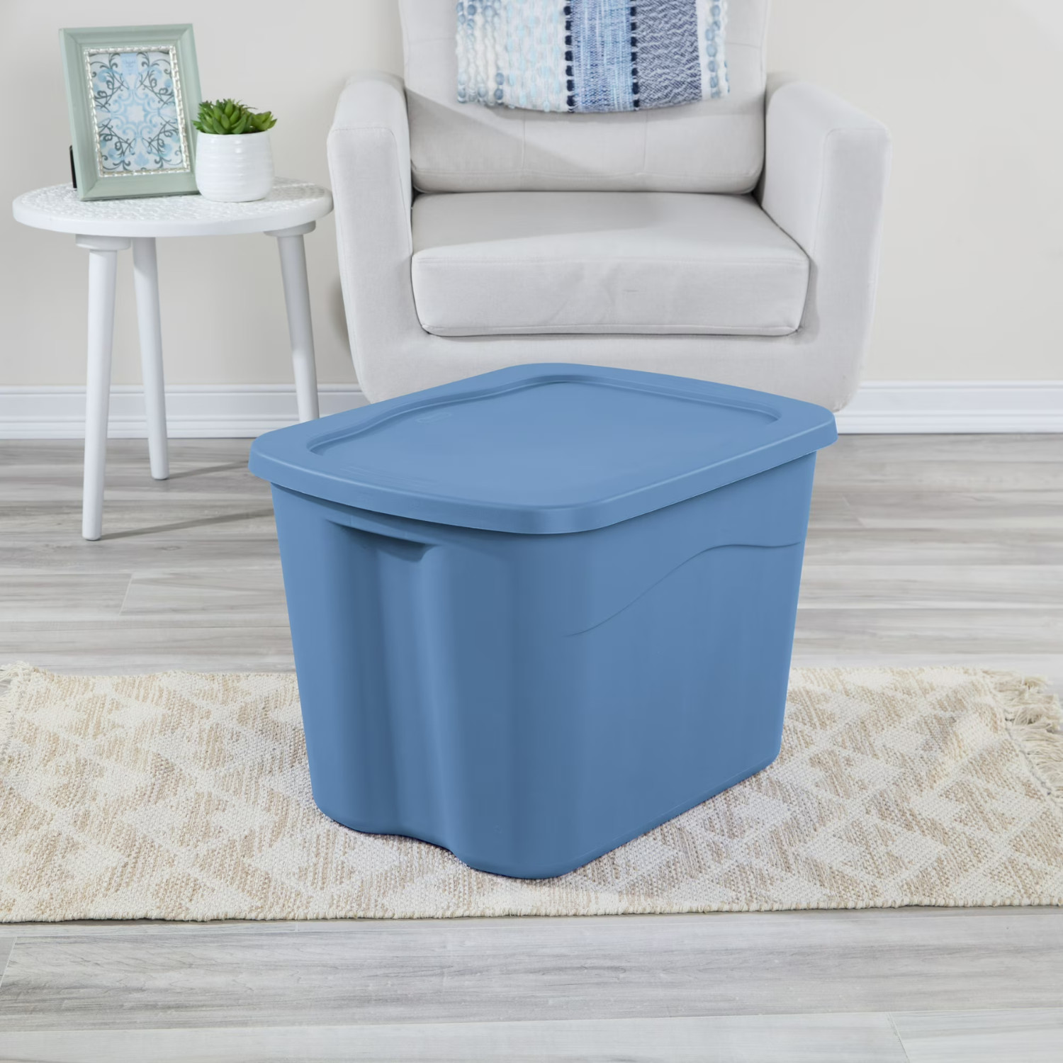 8 Pack 18 Gallon Storage Bin Light Blue Durable Plastic Tote with Snap Lid
