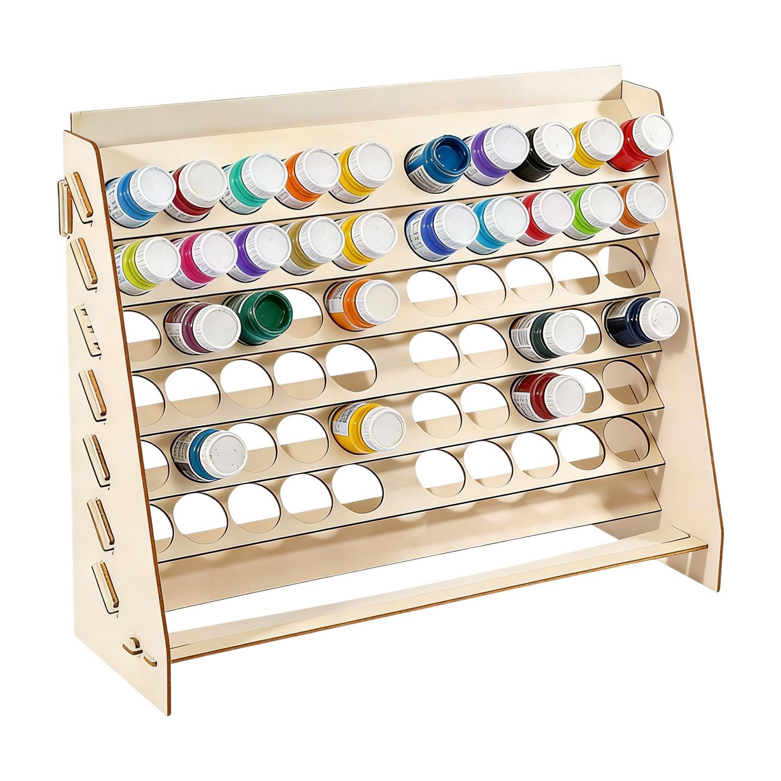 6-Tier Wall Paint Rack Organizer 60 Grids Wood Vertical Paint Holder Stand wi…